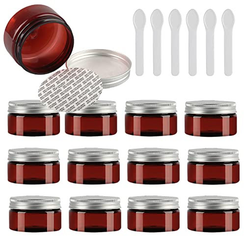 TIANZD 24 Pièces Vides Petit 100 ml Marron Cosmétique Pot en Plastique avec Couvercle Argent 100 g Pots de Cosmétique Crème de Bouteille Contenant avec 6x Spatules