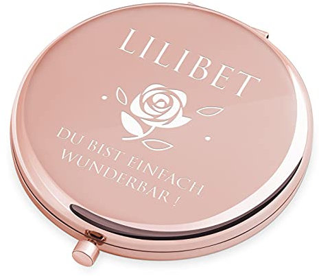 Maverton Klappspiegel mit Gravur - Spiegel rund - Schminkspiegel mit Vergrößerung - personalisierter Make up Kosmetikspiegel - Reisespiegel für Handtaschen - Geschenke für Frauen - Rosegold