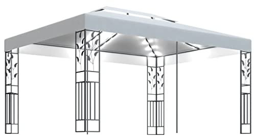 vidaXL Cenador con Doble Techo y Tira de Luces Lateral Pérgola Jardín Patio Toldo Sombrilla Parasol Tienda Carpa Marquesina Desmontable Blanco 3x4 m