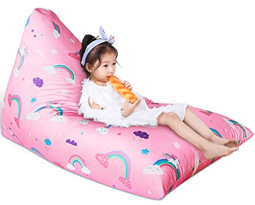 Jorbest Unicorns Stuffed Animal Storage Bean Bag Chair for Kids and Adults, Unicorns Rainbow Bean Bag Stuffed Animal Storage, Luxury Velvet Stuffie Seat - Cover ONLY (200 L/52 Gal, Rainbow)