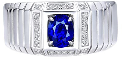 Daesar Herren Ring Weißgold 750, Verlobungsring Breit mit Oval Saphir 0.9ct Eheringe Weißgold mit Diamant Gr.70 (22.3)