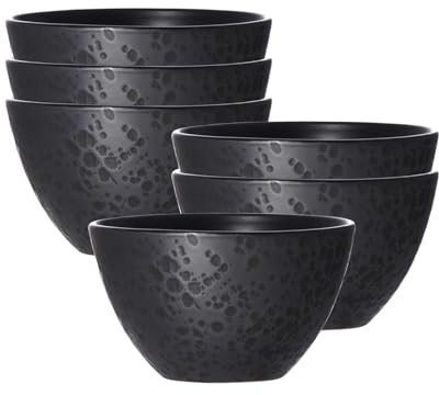 Ritzenhoff & Breker Kitwe Müslischalen 6er Set, 14 cm, Coupé-Schale mit matter Maserung, Unikate durch Reaktivglasur, Steingut, Schwarz