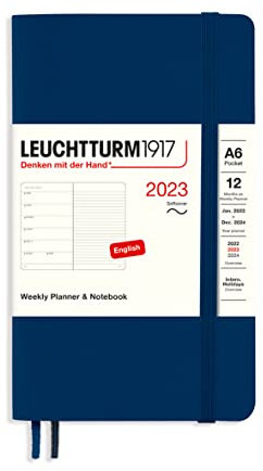 LEUCHTTURM1917 365928 Wochenkalender & Notizbuch Softcover Pocket (A6) 2023, 12 Monate, Marine, Englisch