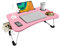 Laptop Bed Table, Foldable Portable Bed Tray Lap Desk Sturdy with Cup Holder for Eating, Writing, Working on Bed/Sofa with Little Gift (Small Fan, Small Lamp) (Pink)
