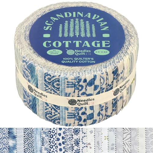 Needles Quilt Studio - Jelly Roll Stoffe zum Quilten, 40 Streifen, 6,3 x 111,8 cm, Baumwollstreifen, Stoff-Gelee-Rollen zum Nähen, Vorgeschnittene Steppdecken (Skandinavisches Design)