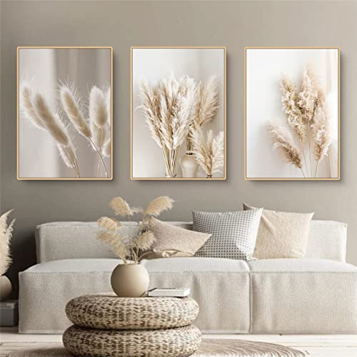 Trayosin 3er Premium Poster Set, Schilf Natur Leinwandbilder, Moderne Wandbilder, Bilder Wohnzimmer Deko Schlafzimmer, Beige Boho Pampasgras Bilder,ohne Rahmen (B,21x30cm)