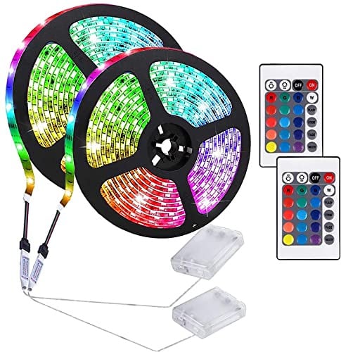 KINGCOO Batteriebetriebene LED Streifen Lichter mit 24 Tasten Fernbedienung,DIY TV Hintergrund Seil Streifen Licht Innen und Außen Party Dekoration (2PCS, 3M 180LED)