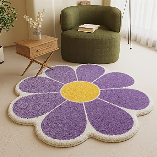 Morbuy Flauschig Weicher Teppich in Blumenform, Blumen Schaukelstuhl pad Bodenmatte Waschbar rutschfest Shaggy Teppiches für Kinderzimmer Wohnzimmer Schlafzimmer Dekoration (120cm,Lila)