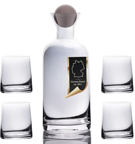 Intirilife Karaffe mit 4 Gläsern Set aus Glas mit Smoky Grau - Karaffe 1.1 Liter Füllmenge - Gläser 200 ml Füllmenge - Geschenk Set Kanne Krug mit Balldeckel für Heiße und Kalte Getränke