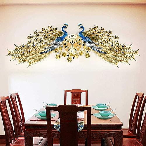 HAODING 3D Pfau Wanddeko Metall, Moderne Wanduhren Wandskulpturen Metall, Kunst Hängen Dekoration Ornament Für Wohnzimmer Schlafzimmer Gang Hintergrund Wandverzierung,165x60cm