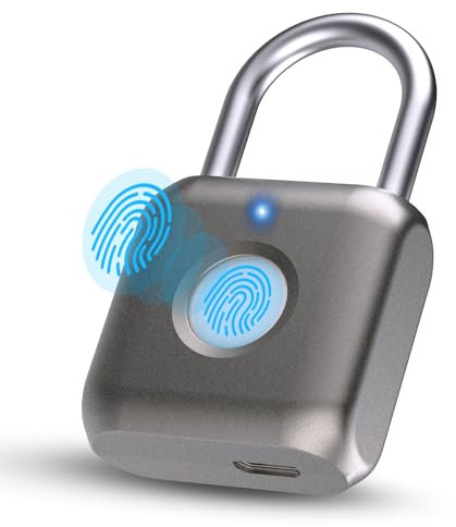 Anweller Cerradura de huellas dactilares, cerradura inteligente, candado de huellas dactilares, pequeño para gimnasio, oficina, armario, etc. Gris
