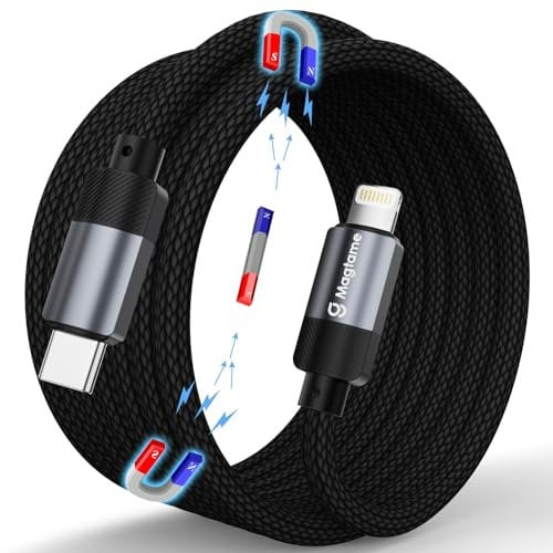Magtame Magnetisch USB C Light-ning Kabel, 1.5M Aufgerollt i-Phone Ladekabel, Light-ning Nylon Geflochtenfür i-Phone 14/13/12/Mini/Pro/11 Pro Max/XS/XS Max/XR/X/8 Plus/7 Carplay