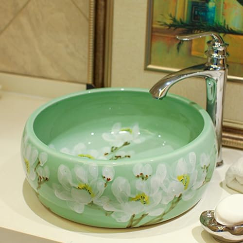 Fregadero redondo para lavabo sobre encimera, fregadero redondo con grifo y escurridor, perfecto para guardarropa, baño, oficina, apartamento, 15,7 LX 15,7 WX 5,5 H