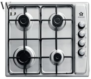 Piano cottura 4 fuochi a gas 60 cm acciaio inox a incasso gpl manopole laterali argento kit ugelli incluso