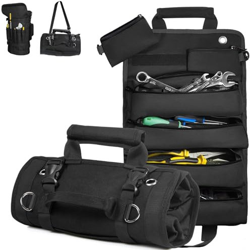 Aufrollbare Werkzeugtasche,Werkzeug Rolltasche,11 Werkzeugrolle Taschen,Mehrzweck Werkzeug Organizer mit 2 abnehmbaren Taschen,Rolltasche Werkzeug für Elektriker Mechaniker Aufbewahrung