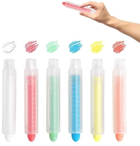 Bavooty Lot de 6 crayons à craie colorés, sans poussière, lavables, sans poussière, avec porte-craie réglable, non toxique, pour enfants