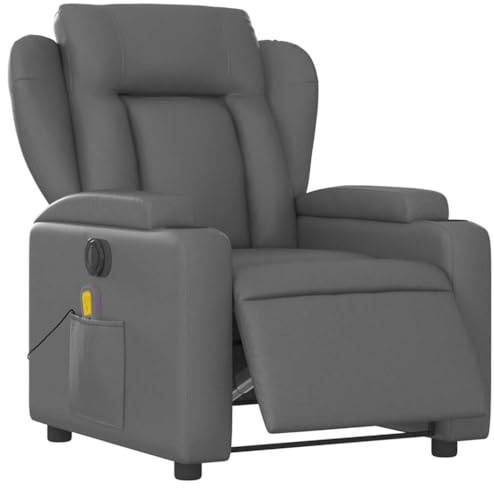 vidaXL Massagesessel, Sessel Elektrisch, Relaxsessel mit Liegefunktion Vibrationsfunktion, Fernsehsessel Liegesessel für Wohnzimmer, Grau Kunstleder