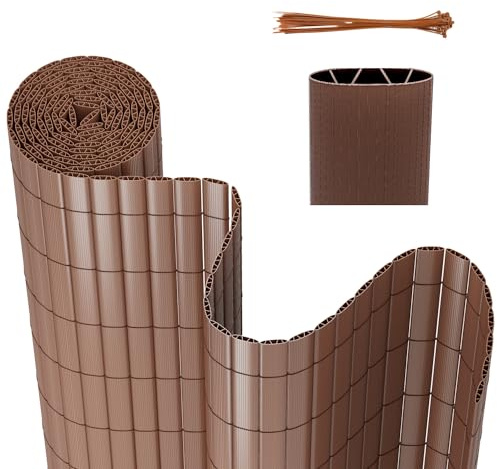 Gimisgu Brise-vue en PVC - 100 x 400 cm - Brise-vue standard - Structure en W - Renfort intérieur - Imperméable - Avec serre-câbles - Revêtement de balcon - Protection contre le vent - Marron