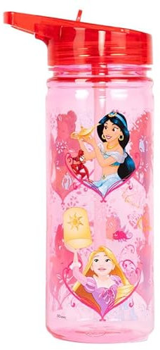 Disney Prinzess Plastikflasche mit Strohhalm BPA-frei – 580 ml Schulwasserflasche für Mädchen, 100% auslaufsicher, langlebige Trinkflasche für Mädchen