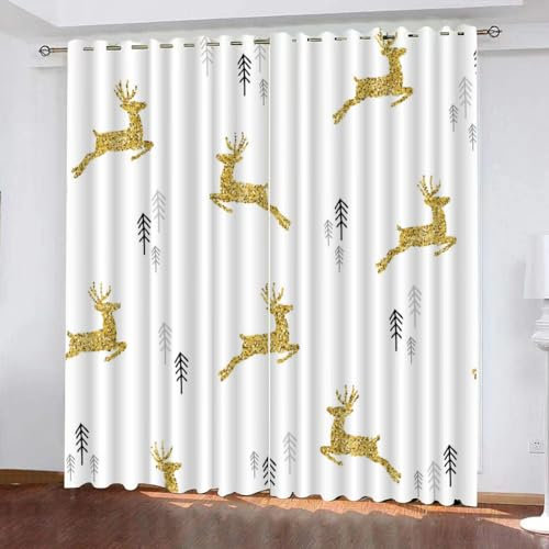 GIOVIA 3D REH Vorhänge Abdunkelnde mit ösen 2 Stücks Gardinen Blickdicht Verdunkelungs Weihnachten Elch Kälteschutz Scheibengardinen für Junge Mädchen Schlafzimmer B 280 X H 260 cm