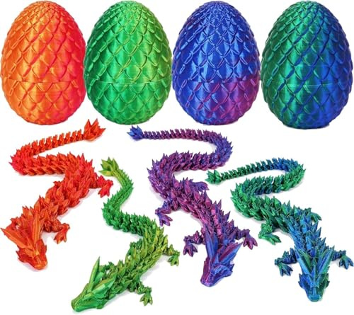 kuggty 4Pcs 3D Printed Dragon in Egg,Full Articulated Dragon with Egg,Flexible Joints Home Decor Executive Desk Toys,Home Office Decor Executive Desk Toys for Autism/ADHD (4PCS-B)