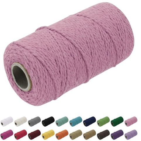Uiopa Corde Macramé 1.5mm x 100m, Fil Macramé Coton Corde Coton Naturelle, Ficelle Cordon Macramé Cordelette 1.5mm pour Tenture Murale, Porte Plante Mural, Rideau, Décoration Bohème (Rose)