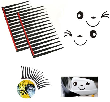 NIYATA 4 Stück Wimpern für Auto, Wimpern Twingo, Autoscheinwerfer, mit 2 Spiegelaufklebern Smiley, Wimpern für Scheinwerfer Citroen C1 für Fiat 500 und andere Autos