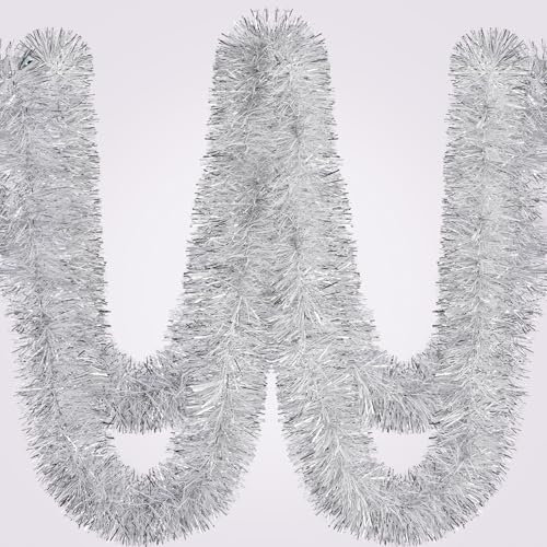 Lametta-Girlande, silberfarbene und weiße Lametta-Girlande, Weihnachtsdekoration, glänzende Metallfolie, Weihnachtsbaum, Lametta-Girlande, Deckendekoration, für Heiligabend, Neujahr, Party, Innen- und