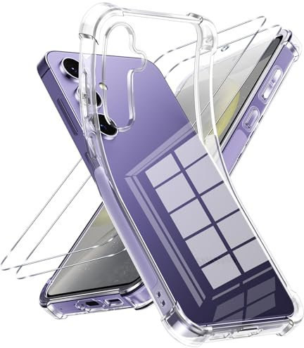Vauki Trasparente Cover per Samsung Galaxy S24 5G con 2 Pezzi Vetro Temperato, Custodia Ultra Sottile Silicone Morbido TPU con Pellicola Protettiva, Antiurto Cellulare Case per Samsung S24