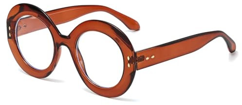 LJCZKA Runde Blaulichtfilter Brille Damen Herren, Runde Brille Ohne Stärke Anti-Müdigkeit für PC, Handy, Fernseher (Brown)