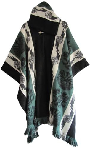 TACSTRUN Herren Azteken-Kapuzenpullover, Poncho, Umhang, Mantel, Vintage, Fledermausärmel, Umhang, Schal, modischer Strick-Kapuzenpullover, Grün , L