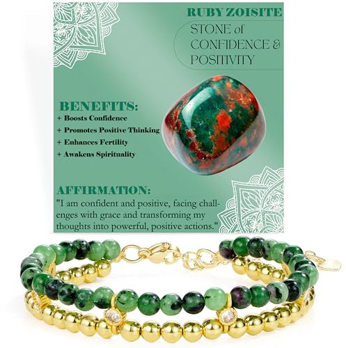 Bivei Perlenarmband für Frauen Chakra Steine Heilung Kristall natürlichen Edelstein 14K Gold plattiert Bead Ball Armbänder(Positivität von Rubin Zoisit)