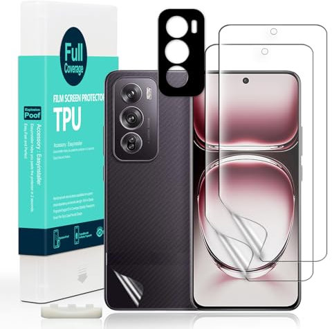 Ibywind 2 Piezas Protector Pantalla para Oppo Reno12 Pro 5G 6,7+1 Pieza Protector Cámara+1 Pieza Protector Trasera Fibra Carbono,Protector hidrogel TPU
