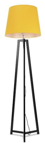 Black Wood Tripod Floor Lamp with Mustard Tapered Fabric Lampshade Living Room Light