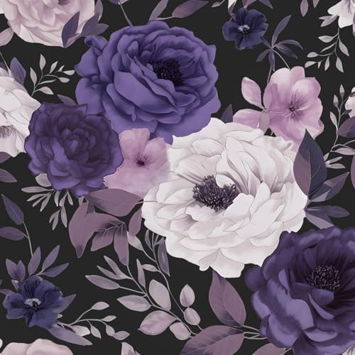 BOKEBEVE Rose Floral Contact Paper Vintage Peel and Stick Wallpaper for Drawer Kitchen Bedroom Cabinet Renter Removable Friendly Black Purple 17.5 x 393.5In