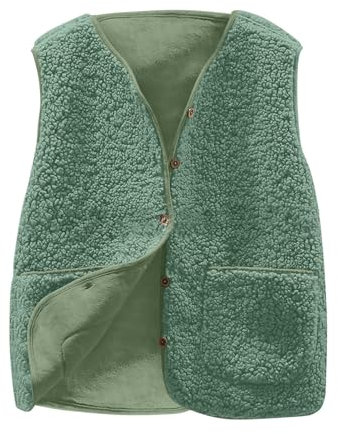 Générique Gilet Femme sans Manche Veste Polaire Chaud Manteau Automne Hiver Sherpa Waistcoat Casual Outdoor Gilets Blousons Couleur unie sans Manches Bouton Veste avec Poches