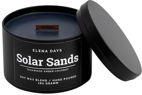 Elena Days, Duftkerze, starker Duft, schwarz, Geschenke für Männer, 100% Sojawachs, Duftkerze mit Holzdocht, kniesterde kerze, klein, 45h, 180g Duft Kokos, Amber, Vanille, Moschus