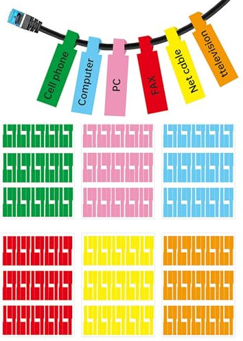 180Pcs 180 Cable Labels, Self Adhesive 6 Colors Waterproof Cable Identification Tags for Home, Computer Room, Office, Internet Cafe