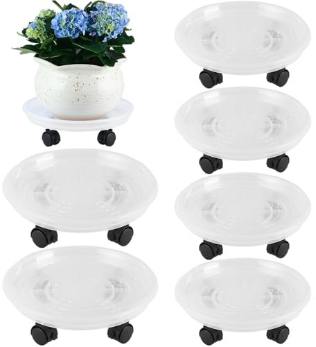 Lot de 6 paniers à roulettes en plastique robuste de 30 cm avec roulettes pour intérieur ou extérieur - Grande soucoupe