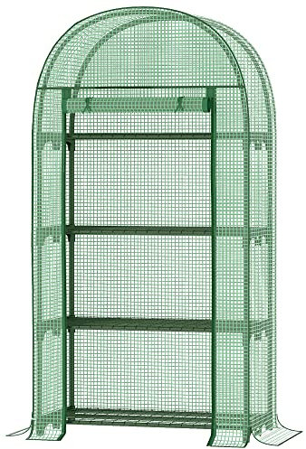 Outsunny Serre de Jardin PE avec étagères 4 Niveaux, Serre de Balcon, bâche renforcée 130 g/m², châssis en Acier, Porte zippée Enroulable, pour légumes Plantes Fleurs, 80 x 49 x 160 cm, Vert