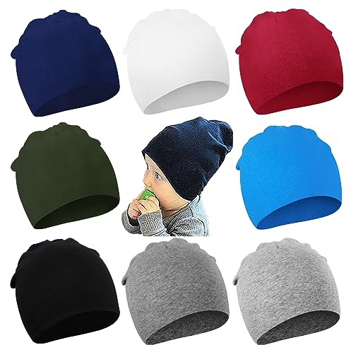 DRESHOW 8 Stücke Unisex Mütze Hut Junge Mütze Frühling Mützchen Kleinkind Wendemütze Jersey Slouch Beanie Bekleidung Unisex Infant Hut Kindergarten Mütze