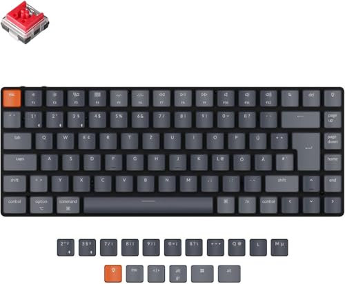 Keychron K3 Tastiera meccanica wireless Bluetooth ultra sottile, 75% ISO-DE layout hot-swap, a basso profilo, interruttore ottico rosso, tastiera da gioco RGB per Mac Windows