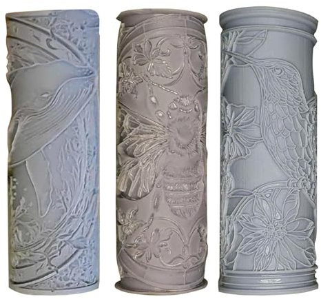 Rouleau de texture en argile, outil à motif de poterie, tampons en céramique, motif oiseau, abeille, baleine, poignée en bois gravée avec précision, idéal pour les travaux manuels, 10 x 3 x 3 cm