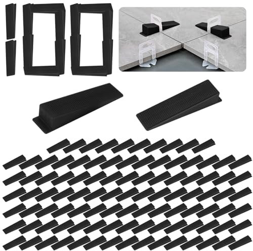 Lvjkes 100 Pezzi Cunei per piastrelle, Plastica livellatori per piastrelle, Riutilizzabile Livellatori per Piastrelle, Per un livellamento preciso delle piastrelle, Nessuna sporgenza (Nero)