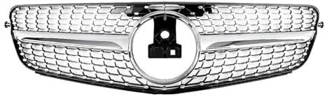 Glänzendes Schwarz Den Frontstoßstangengrill Im Für GTR-Stil Für Benz C-Klasse W204 C180 C200 C350 2008–2014, Chrom-Silber-Diamanten-Grill Auto Kühlergrill Front Kühlergrille(Diamonds-Silver)