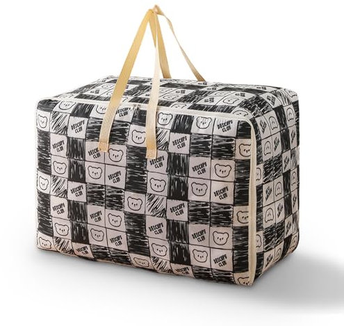 Umzugskartons 84L Aufbewahrungstasche Aufbewahrungsbox mit Deckle Für Bettwäsche, Kleidung, Decken. Klappbar und Waschbar, für Den Umzug und Die Lagerung. (Schwarzer Bärchen)