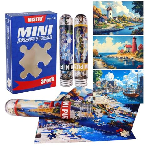 MISITU 3er-Pack mit 150-teiligen Mini-Puzzles für Erwachsene, kleine knifflige Leuchtturmhafen Puzzle