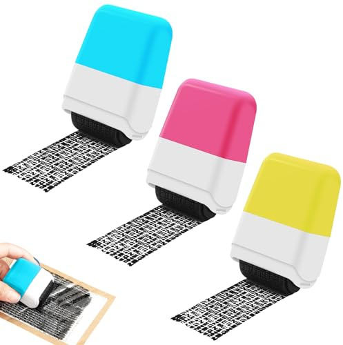 3PCS Confidential Stamp - Identity Theft Protection Roller Stamp Guard Your Id Address Blocker Privacy Ink Roller for Mail Address Blackout