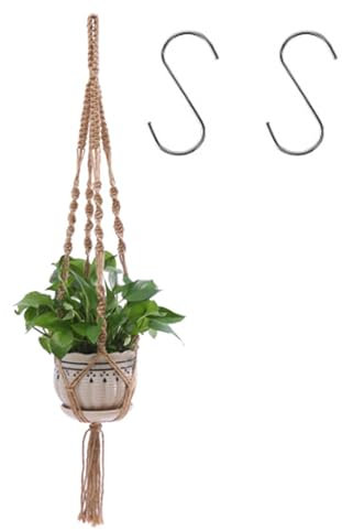 GIEEU Macrame Plant Hangers, Hanging Plant Holder Boho Style, 100% Natural Jute Hanging Basket Cotton Rope, Durable Indoor Outdoor Ceiling Plant Holder for Living Room, Bedroom, Balcony 90cm