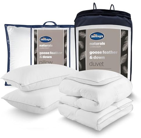 Silentnight Goose Feather and Down Duvet & Pillow Set - Luxury Hotel Quality Feather 10.5 Tog Duvet Quilt with 100% Cotton Down Proof Cover Premium Warm Breathable - Double